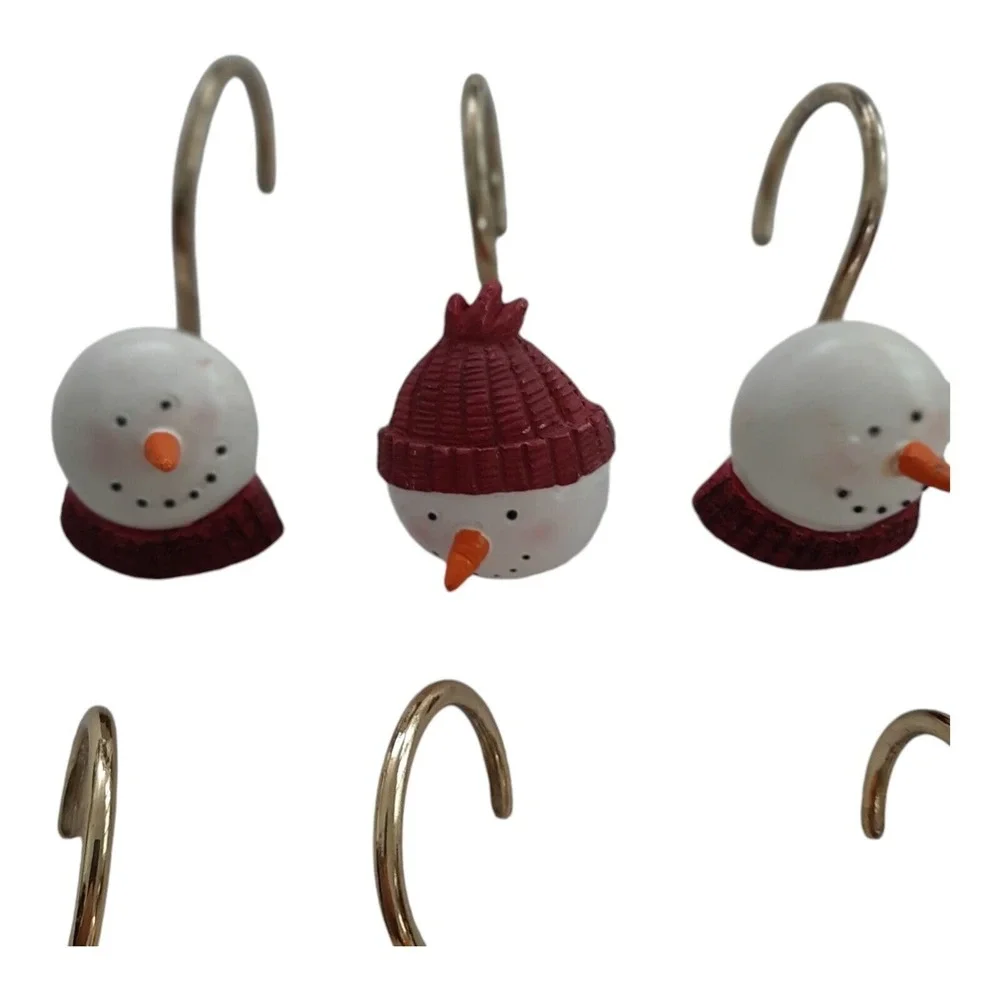 Snowman Tree Star Winter Christmas shower curtain rings hooks Set of 12 4 styles